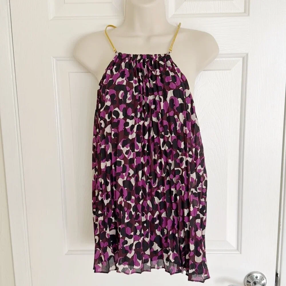 Trina Turk Purple Pleated Gold Chain Strap Tank Top – Size Large - Picture 1 of 12